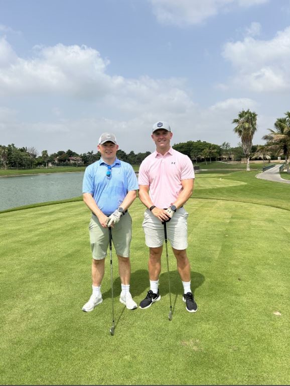 will and james at golf ground
