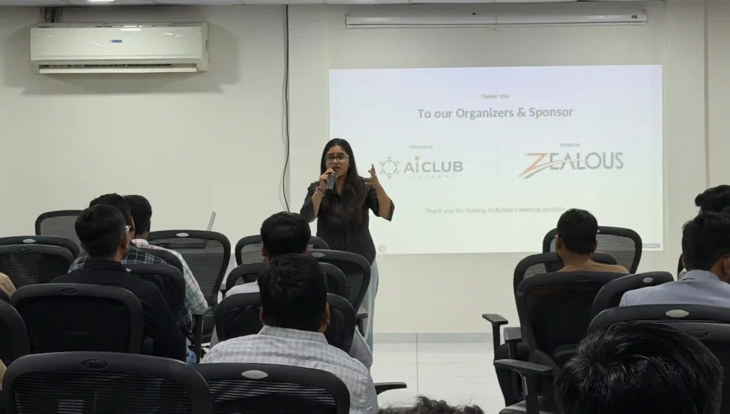 Kinjal Gandhi hosting the AI club gujarat event held at Zealous System